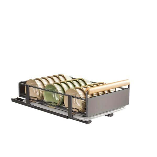 Pull Out Dish Rack with Wooden Handle and Drain Tray_9