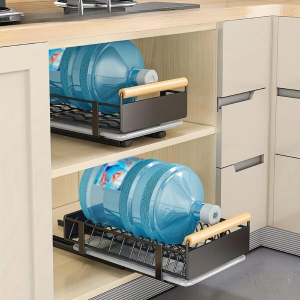 Pull Out Dish Rack with Wooden Handle and Drain Tray_2
