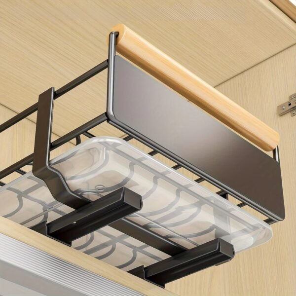 Pull Out Dish Rack with Wooden Handle and Drain Tray_4